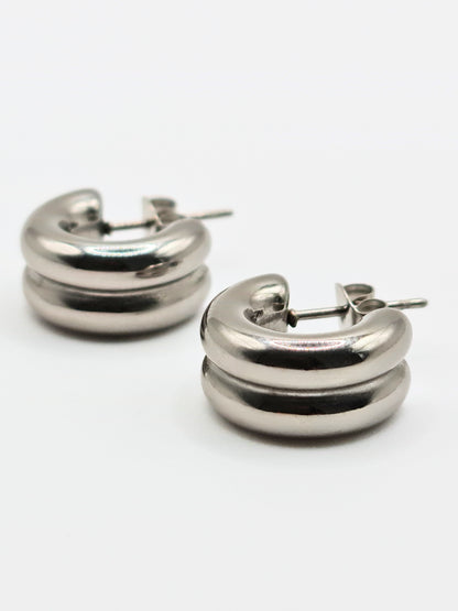 The Barrel Silver Finish Tarnish-Free Ridged Hoop Earrings