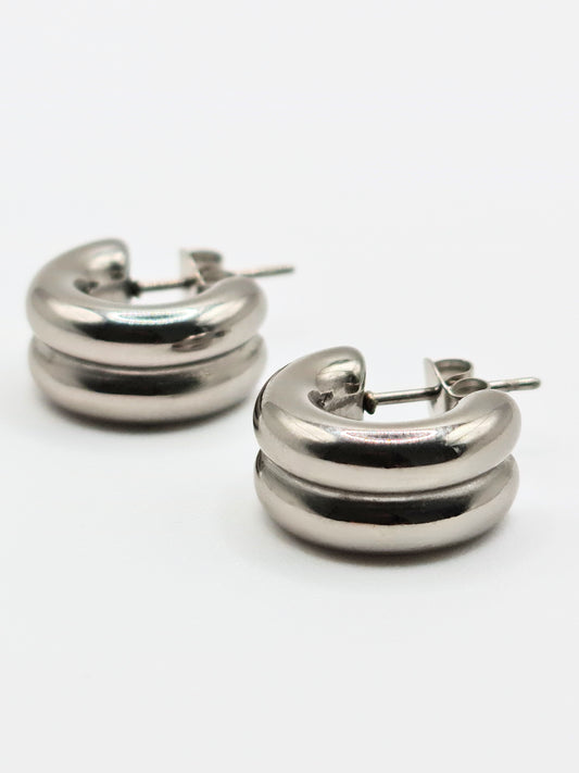 The Barrel Silver Finish Tarnish-Free Ridged Hoop Earrings