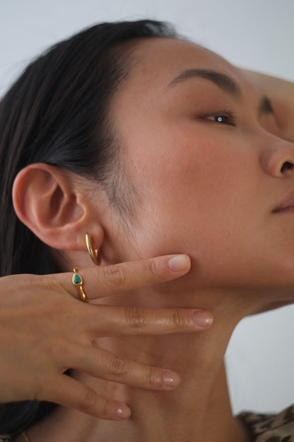The Talisman Collection 18k Gold Plated Tarnish-Free Malachite Semi-Precious Stone Wavy Layering Ring