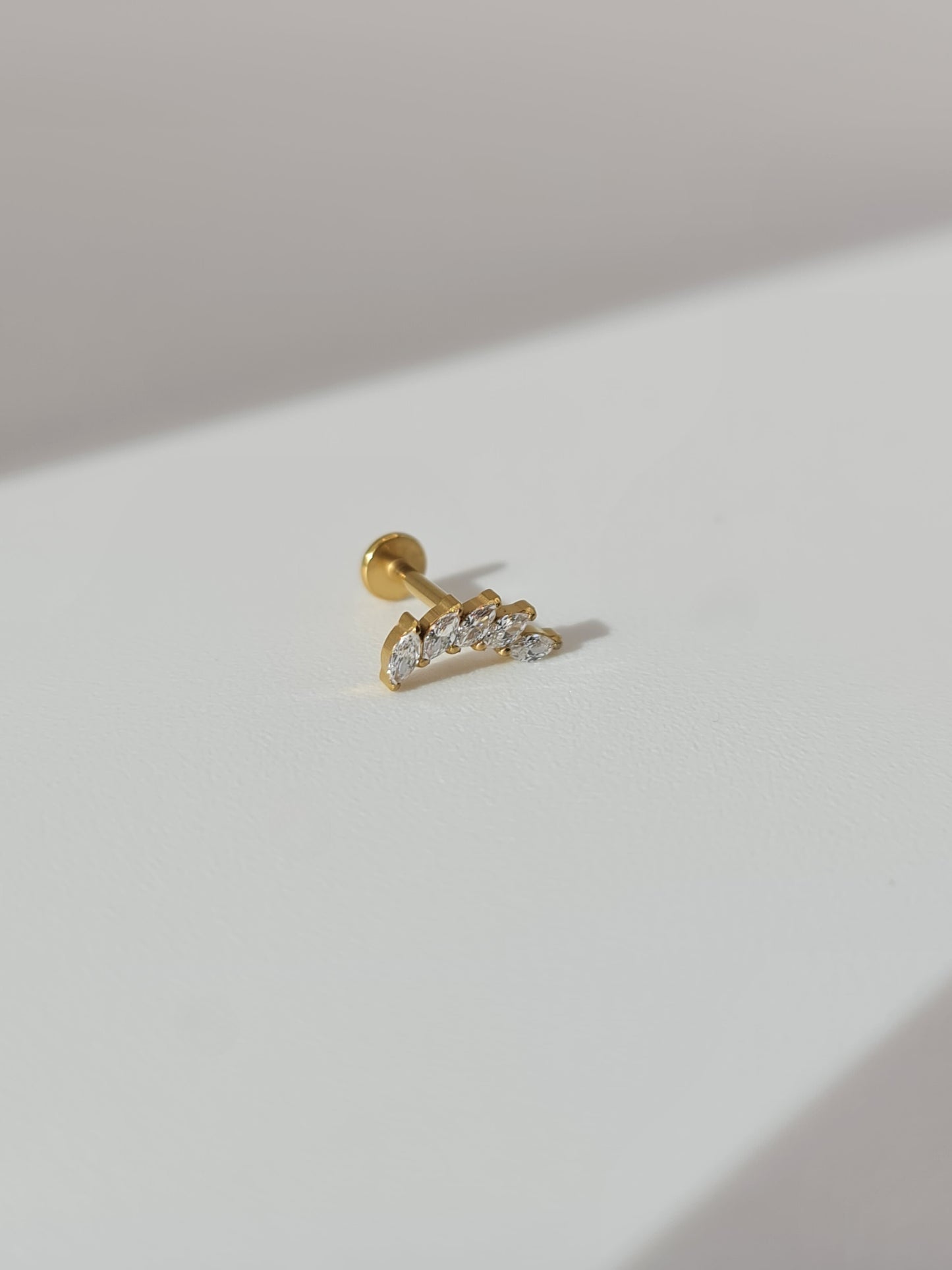 The Dylan 18k Gold Plated Titanium Steel Cubic Zirconia Leaf Ear Climber Cartilage Lobe Stud Earring.