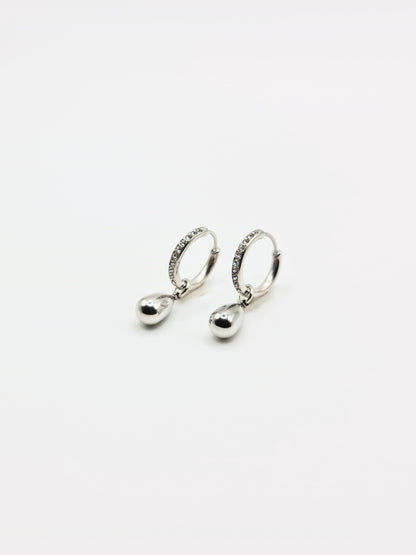 The Orbital Silver Finish Tarnish-Free Ball Drop Pave Hoop Earrings