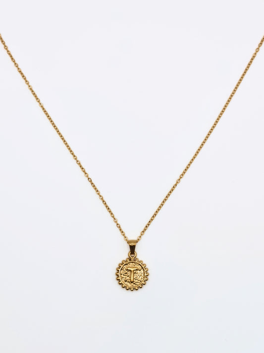 The Bali Collection 'T' Initial 18k Gold Plated Stainless Steel Ball Trim Pendant Necklace.