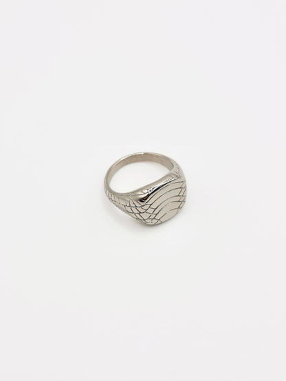 The Serpent Silver Finish Plated Stainless Steel Snake Etched Signet Ring.