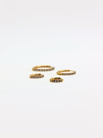 The Alaia Essentials 18k Gold Plated Tarnish-Free Crystal Pave Huggie Hoop Earrings in 8mm