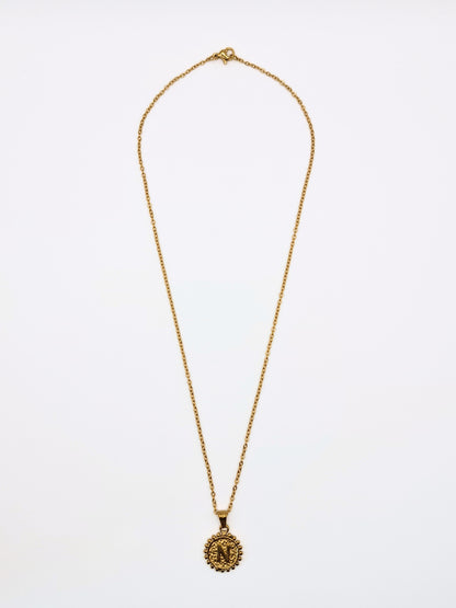 The Talisman Collection 'N' Initial 18k Gold Plated Stainless Steel Ball Trim Pendant Necklace.