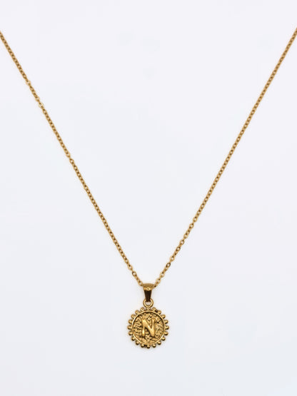 The Talisman Collection 'N' Initial 18k Gold Plated Stainless Steel Ball Trim Pendant Necklace.