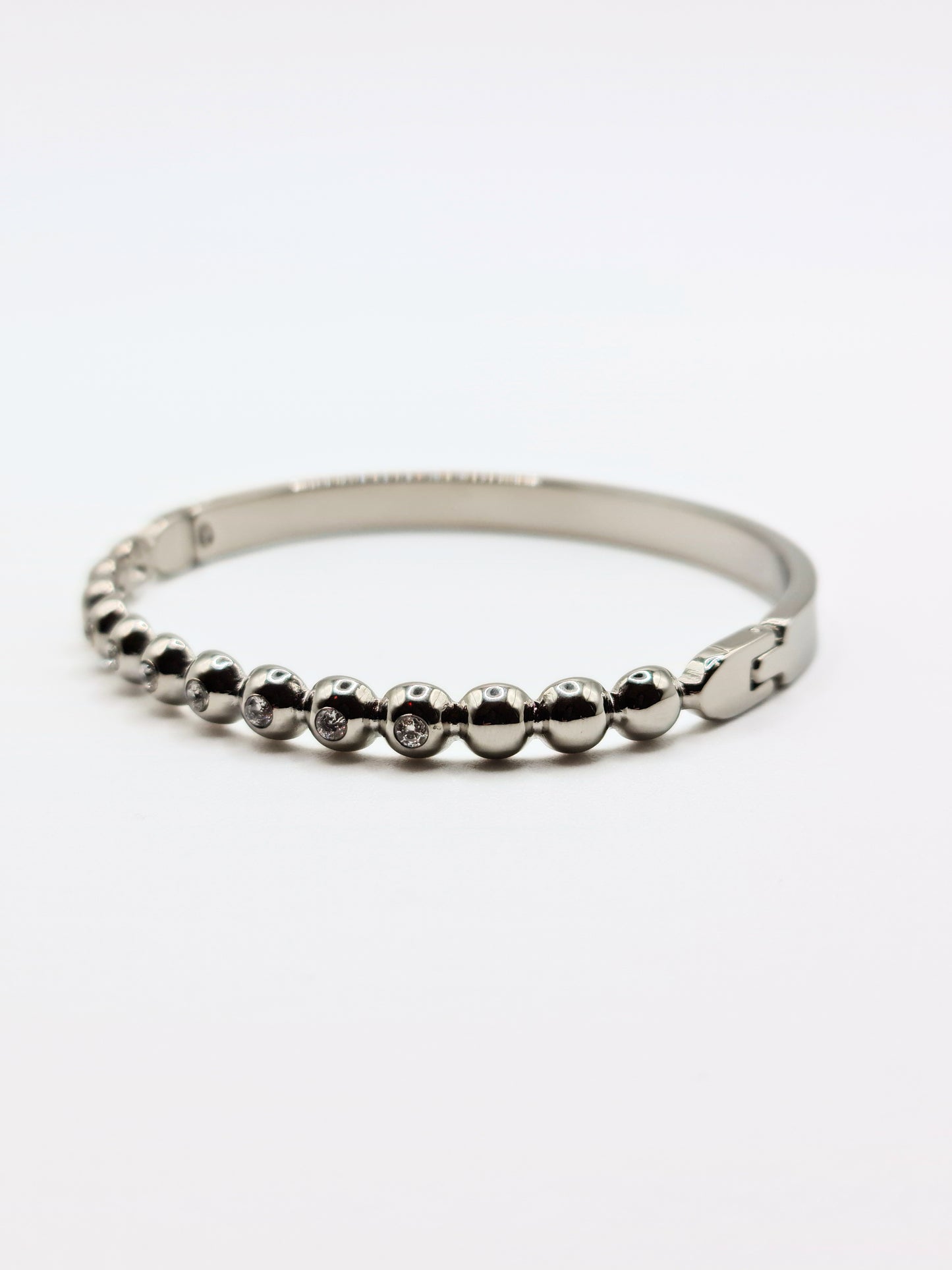 The Talisman Collection Silver Finish Tarnish-Free Beaded Crystal  Bangle Bracelet