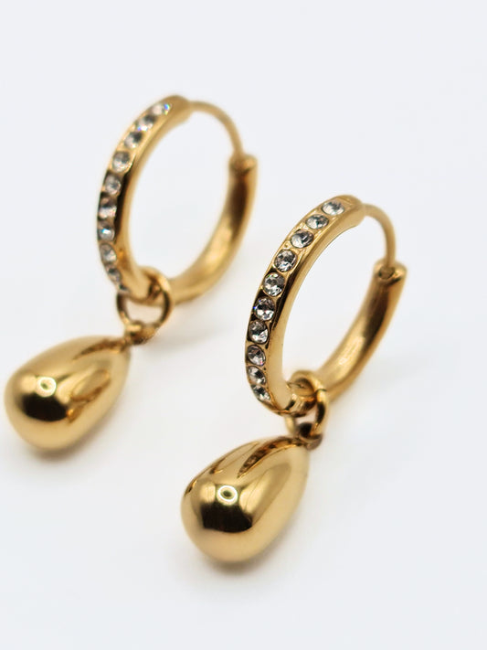 The Orbital 18k Gold Plated Tarnish-Free Ball Drop Pave Hoop Earrings