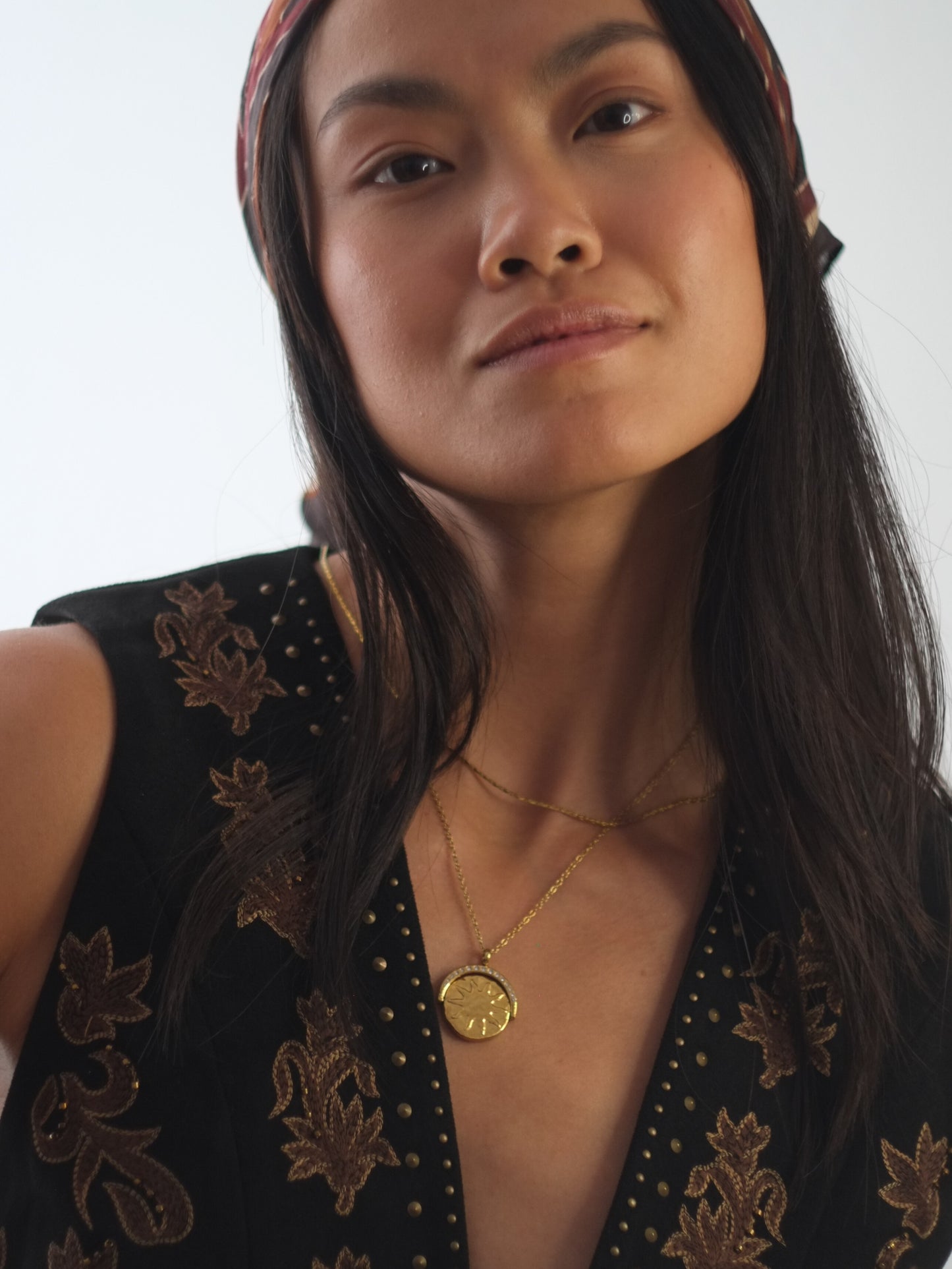 The Talisman Collection Set 18k Gold Plated Tarnish-Free Sun & Moon Crystal Spinner Pendant & Arizona Snake Chain Co-Ord Necklaces