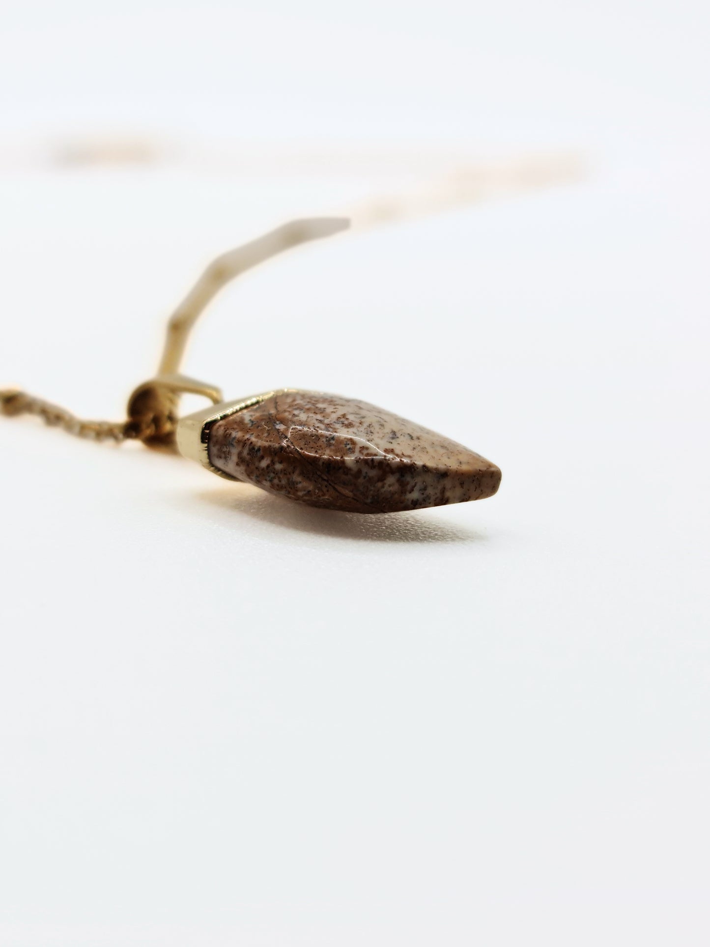 The Talisman Collection Picture Jasper Natural Stone 18k Gold Plated Semi Precious Horn Pendant Necklace