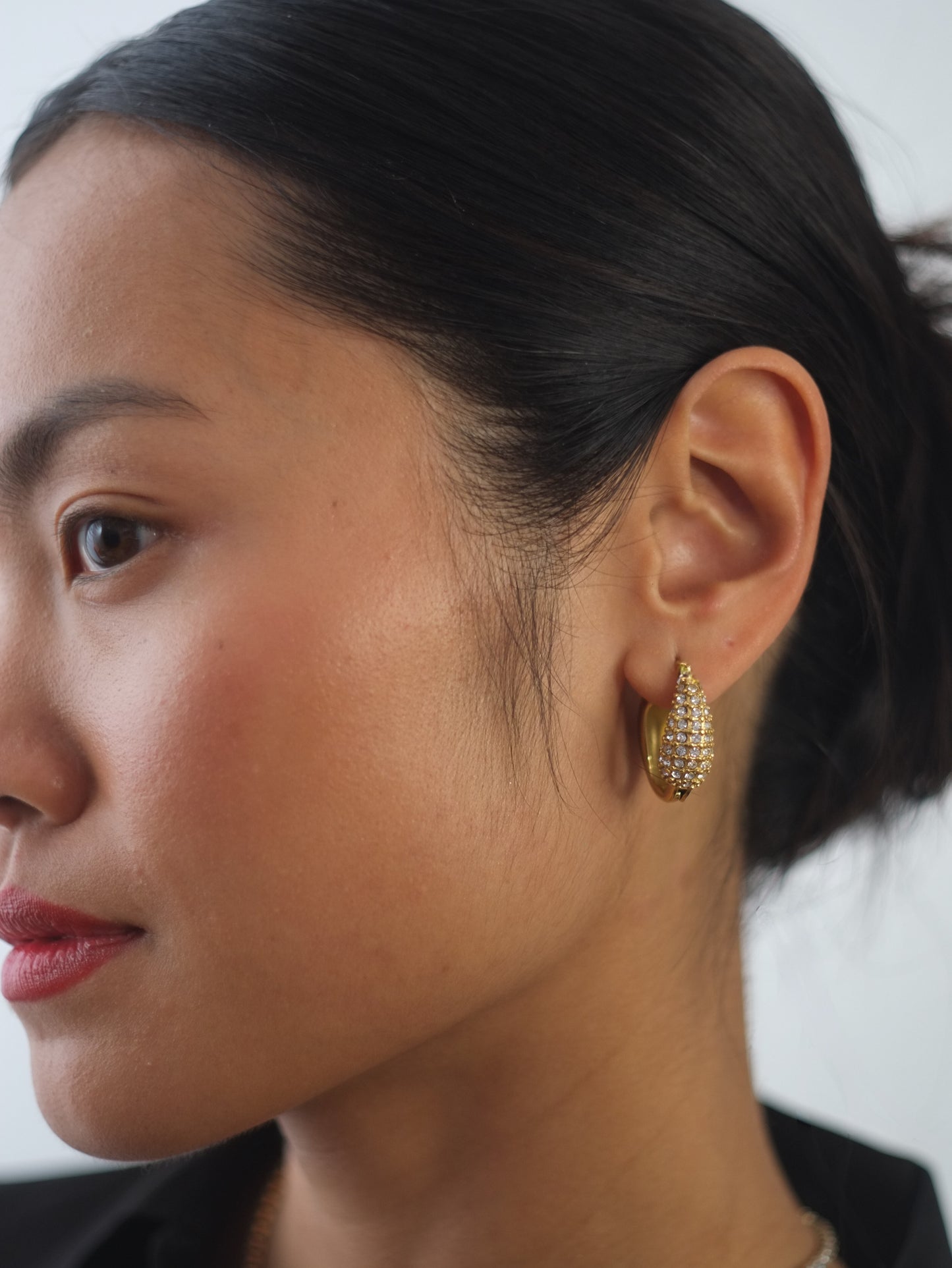 The Corinthos 18k Gold Plated Tarnish-Free Crystal Pave Abstract Hoop Earrings
