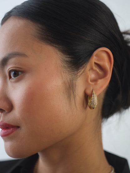 The Corinthos 18k Gold Plated Tarnish-Free Crystal Pave Abstract Hoop Earrings