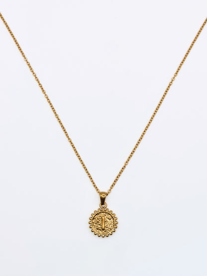 The Talisman Collection 'I' Initial 18k Gold Plated Stainless Steel Ball Trim Pendant Necklace.