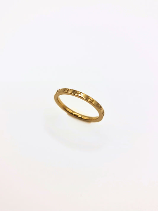 The Aura 18k Gold Plated Stainless Steel Sunburst Layering Ring.