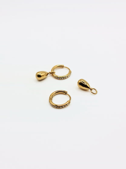 The Orbital 18k Gold Plated Tarnish-Free Ball Drop Pave Hoop Earrings