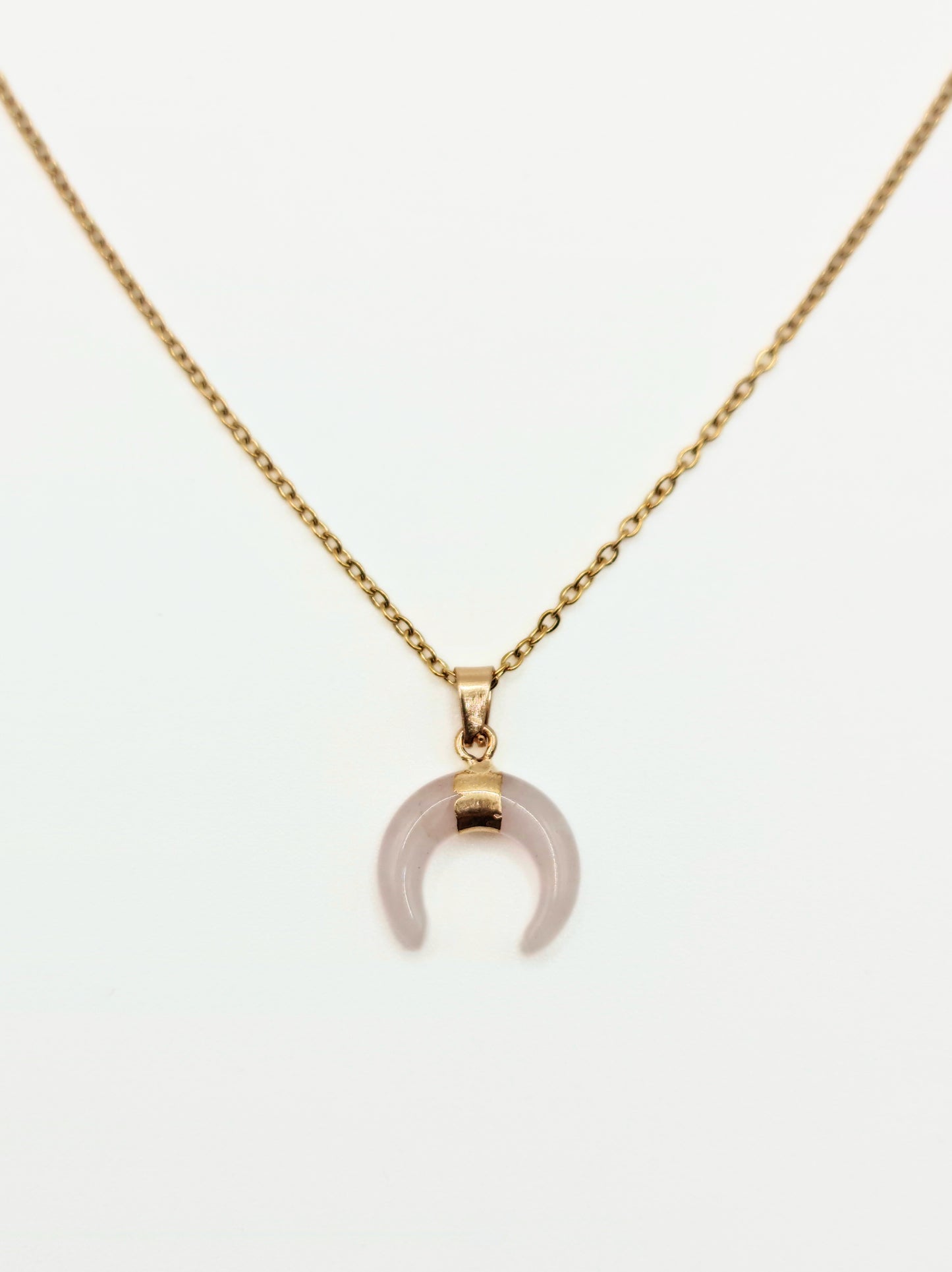 The Talisman Collection Rose Quartz 18k Gold Plated Semi Precious Gemstone Horn Moon Pendant Necklace