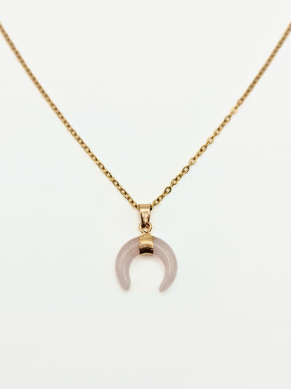 The Talisman Collection Rose Quartz 18k Gold Plated Semi Precious Gemstone Horn Moon Pendant Necklace