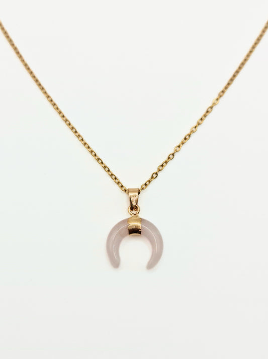 The Talisman Collection Rose Quartz 18k Gold Plated Semi Precious Gemstone Horn Moon Pendant Necklace