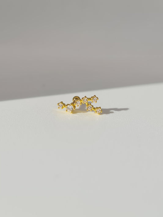 The Constellations Virgo 18k Gold Plated Stainless Steel Cubic Zirconia Ear Climber Zodiac Star Sign Cartilage Lobe Stud Earring.