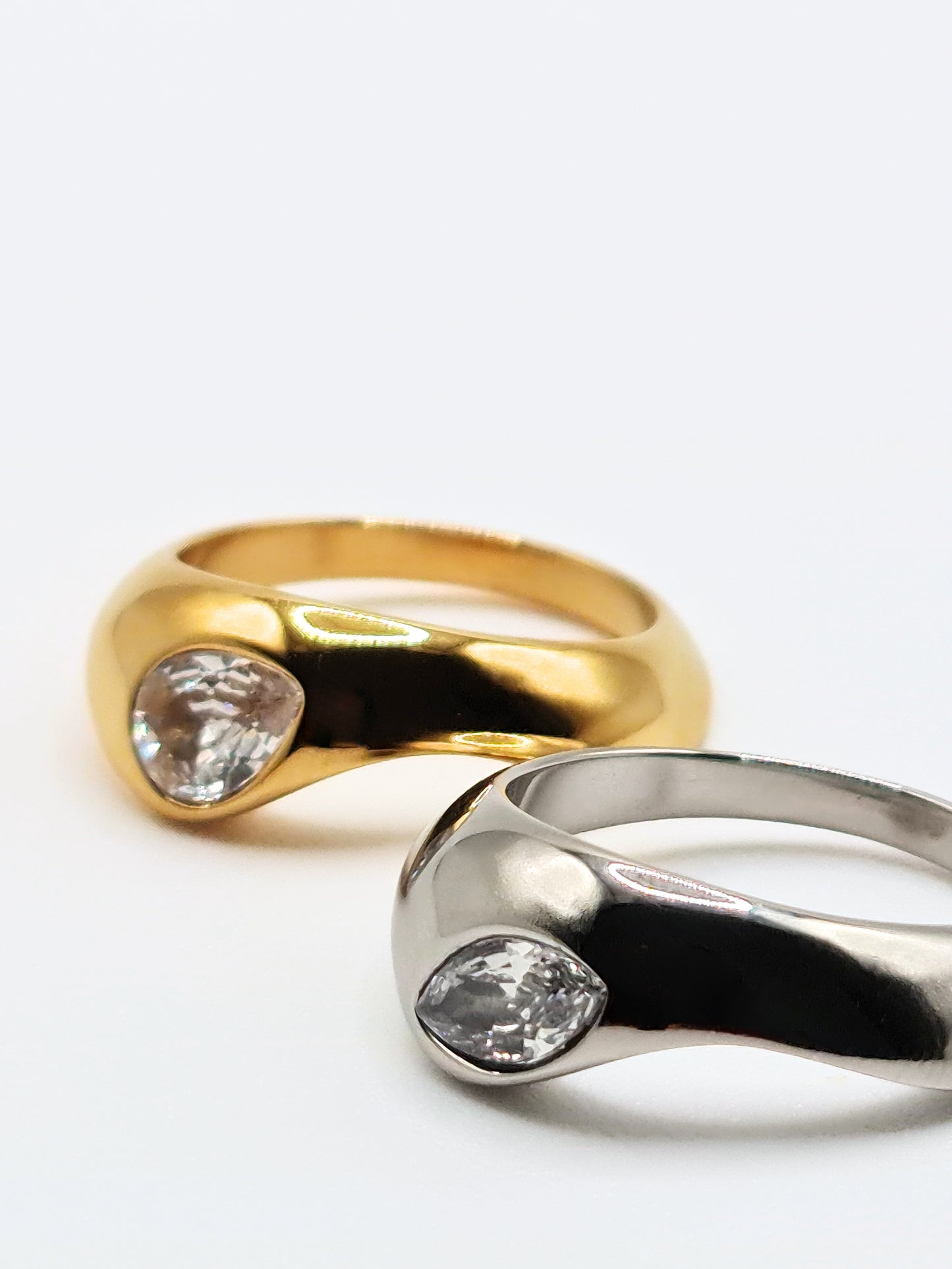 The Duo Two Tone Tarnish-Free Crystal Bezel Rings
