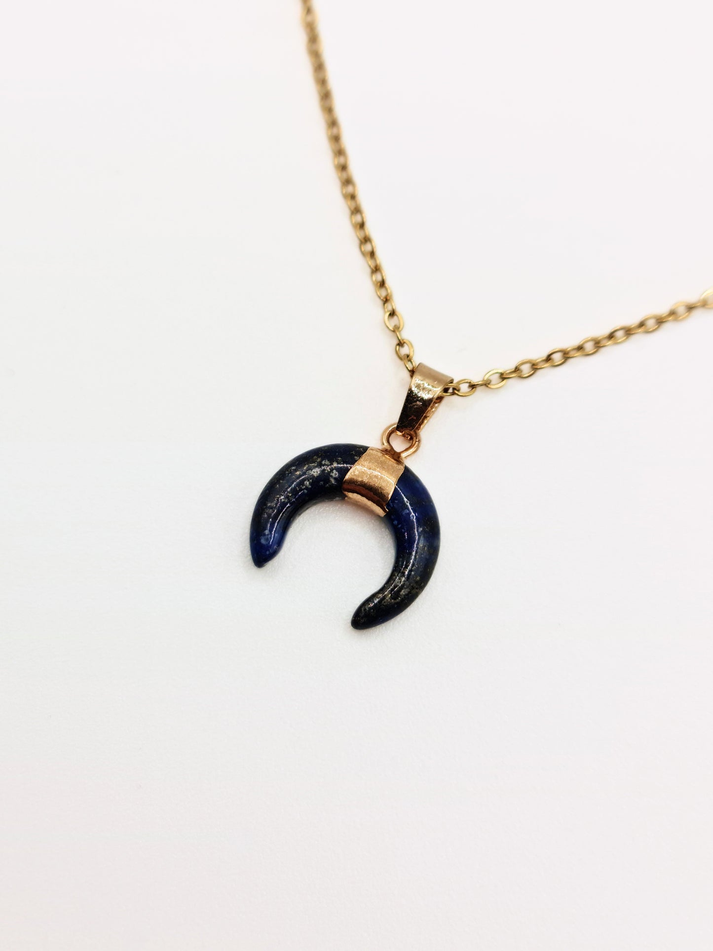 The Talisman Collection Lapis Lazuli 18k Gold Plated Semi Precious Gemstone Horn Moon Pendant Necklace