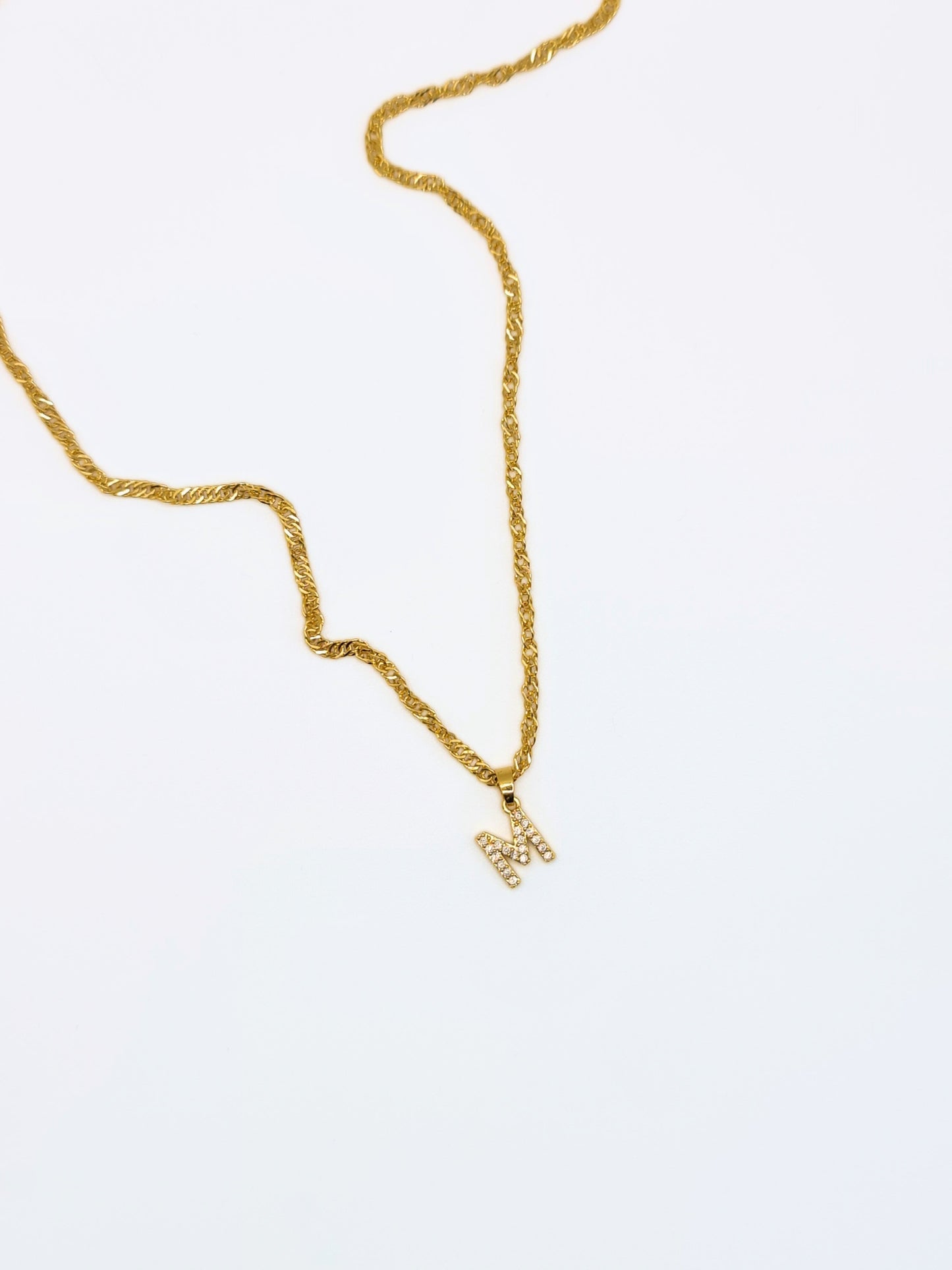 The Lottie 'M' Initial 18k Gold Plated Stainless Steel Pave Crystal Pendant Necklace