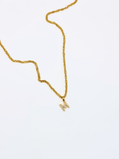 The Lottie 'M' Initial 18k Gold Plated Stainless Steel Pave Crystal Pendant Necklace