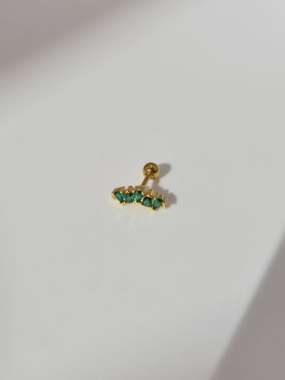 The Rowan 18k Gold Plated Stainless Steel Emerald Cubic Zirconia Ear Climber Cartilage Lobe Stud Earring.