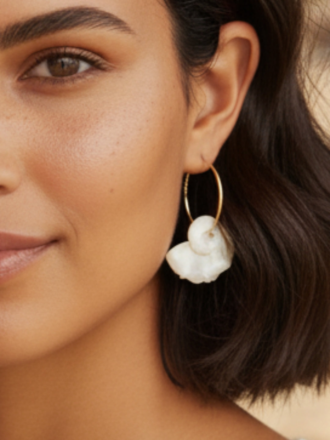 The Cannes Conch Shell 18k Gold Plated Hoop Earrings- Natural & Waterproof
