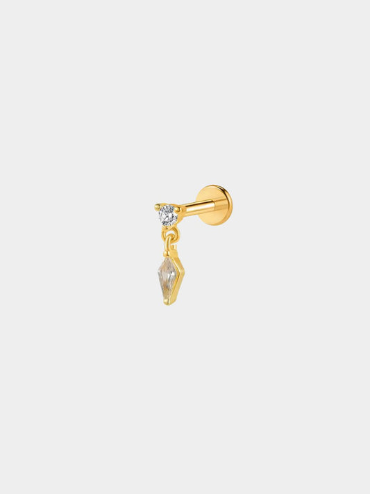 The Bailey 18k Gold Plated Stainless Steel Cubic Zirconia Crystal Drop Cartilage Lobe Single Piercing Stud Earring.