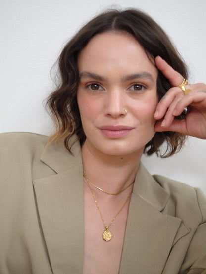 The Talisman Collection 'D' Initial 18k Gold Plated Stainless Steel Ball Trim Pendant Necklace.