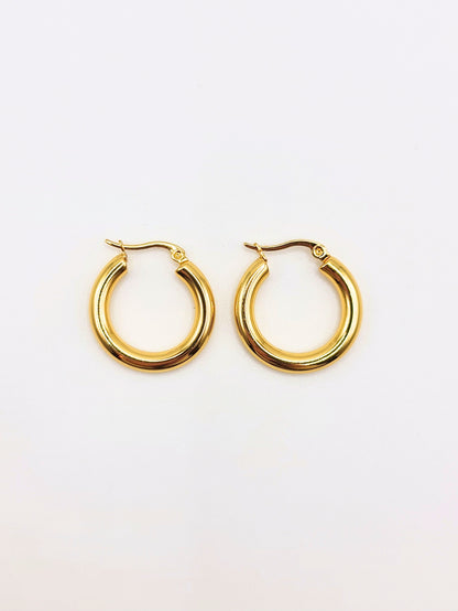 The Cassie 18k Gold Plated Stainless Steel Medium Hoop Earrings.