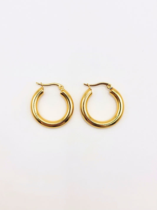 The Cassie 18k Gold Plated Stainless Steel Medium Hoop Earrings.