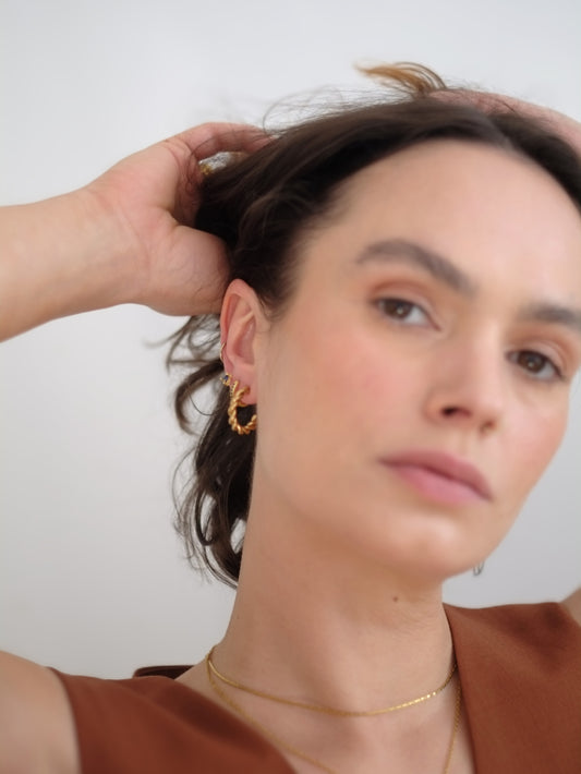 The Bali Collection 18k Gold Plated Stainless Steel Plaited Hoop Earrings.