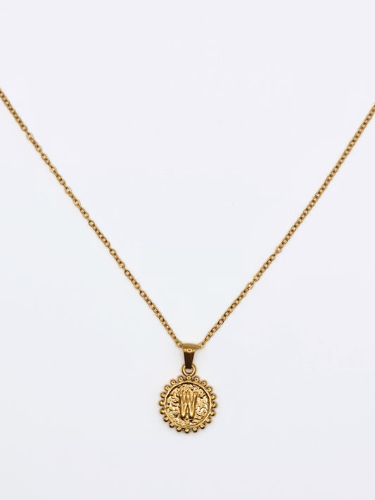 The Bali Collection 'W' Initial 18k Gold Plated Stainless Steel Ball Trim Pendant Necklace.