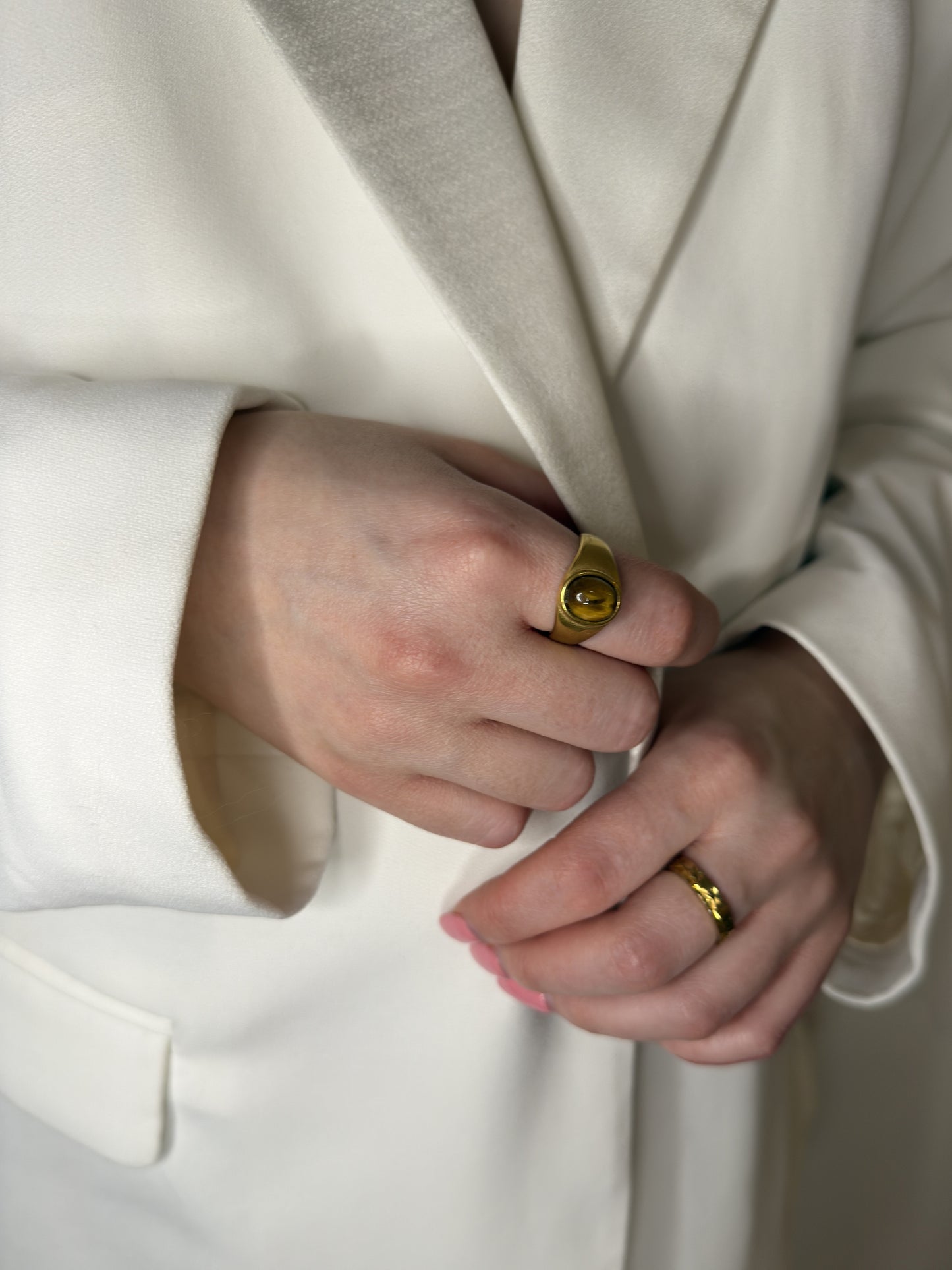The Eden 18k Gold Plated Stainless Steel Tiger Eye Semi Precious Natural Stone Ring.