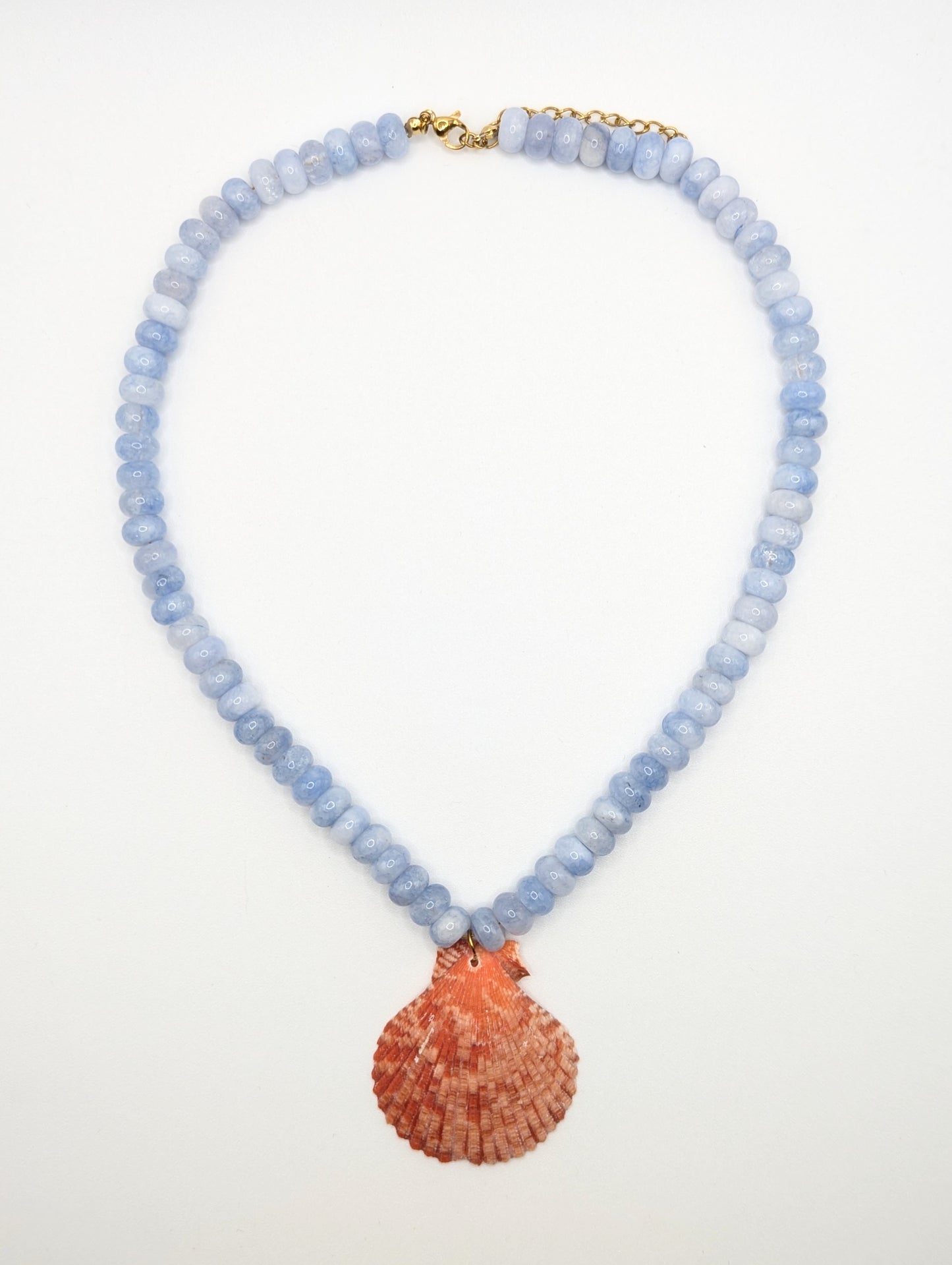 The Marseille Crimson Scallop Shell Blue Agate Natural Stone Beaded Necklace- Semi-Precious & Waterproof