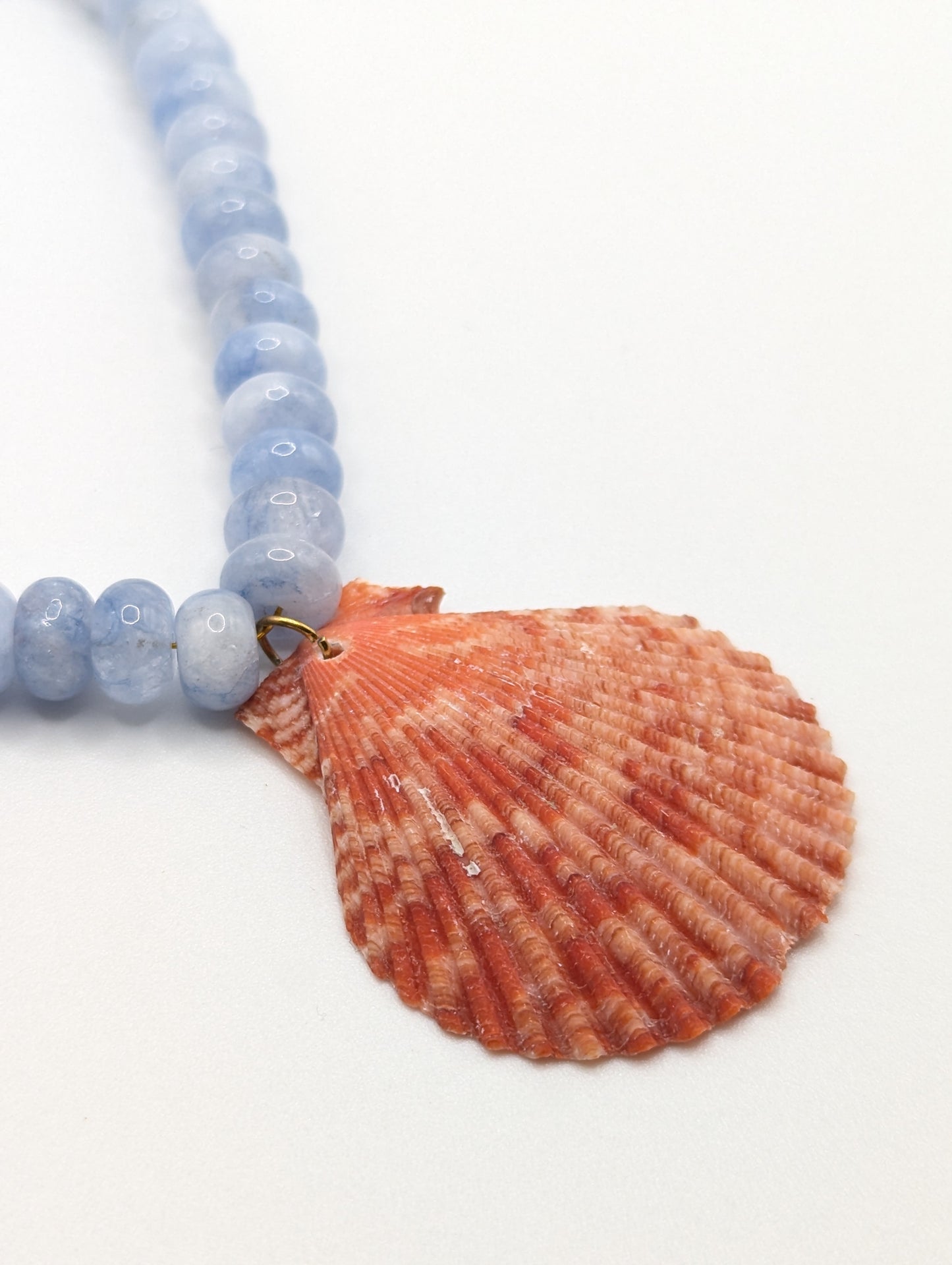 The Marseille Crimson Scallop Shell Blue Agate Natural Stone Beaded Necklace- Semi-Precious & Waterproof