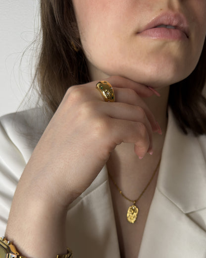 The Vanessa 18k Gold Plated Stainless Steel Multicoloured Crystal Celestial Ring.
