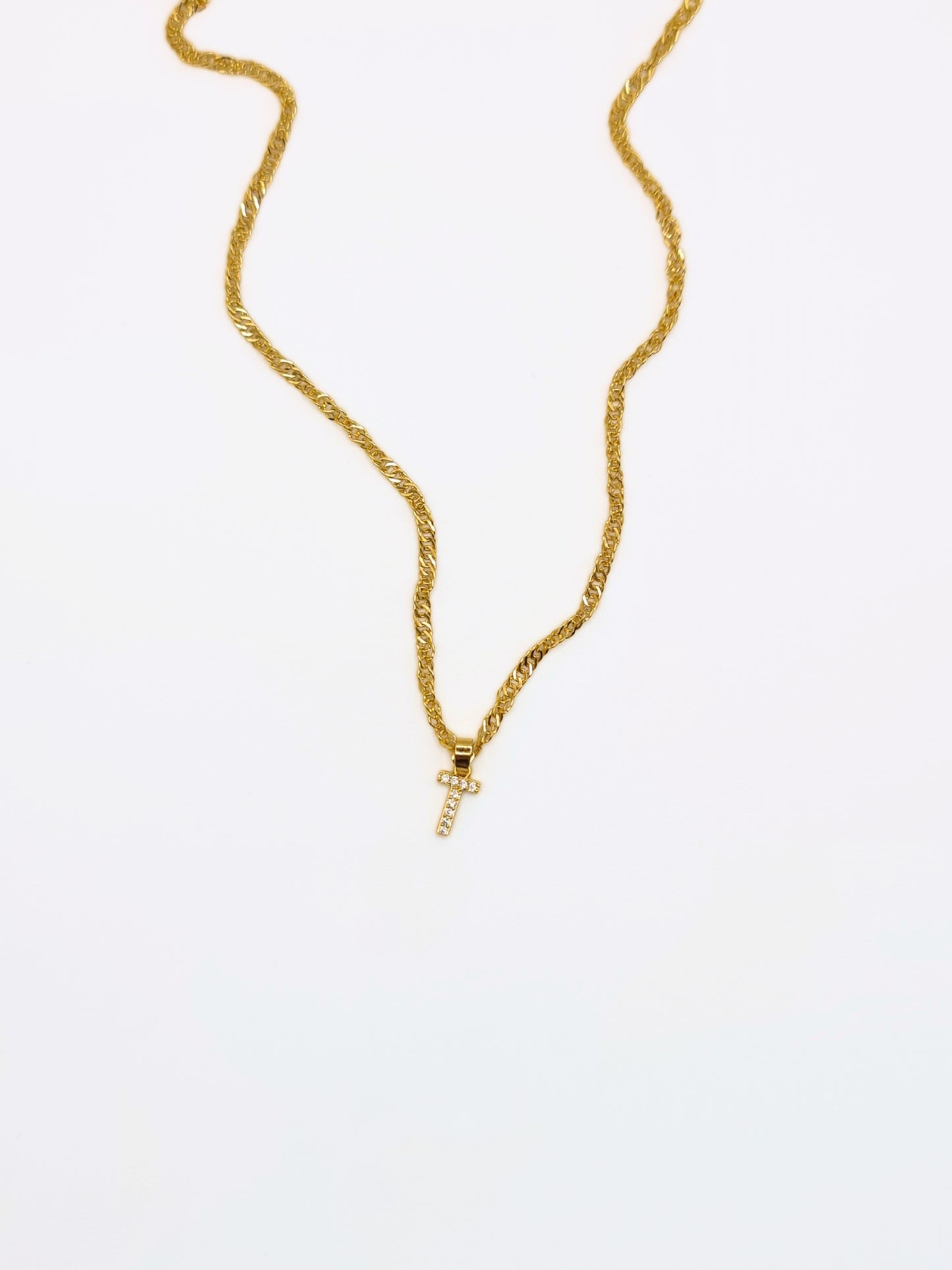 The Lottie 'T' Initial 18k Gold Plated Stainless Steel Pave Crystal Pendant Necklace