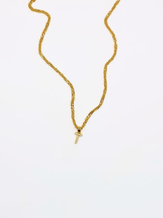 The Lottie 'T' Initial 18k Gold Plated Stainless Steel Pave Crystal Pendant Necklace
