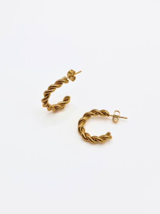 The Bali Collection 18k Gold Plated Stainless Steel Plaited Hoop Earrings.