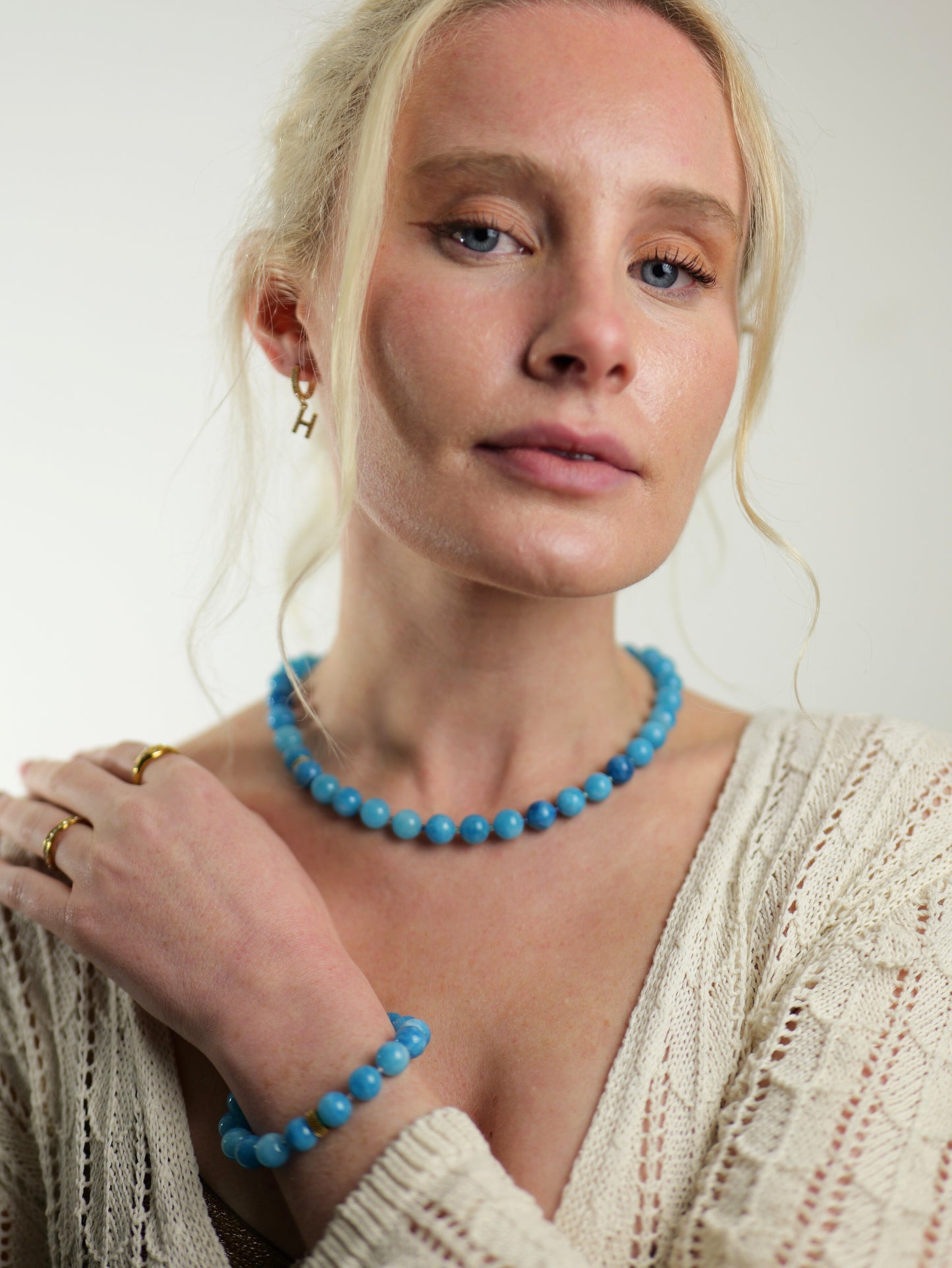 The Riviera Blue Agate Natural Stone Beaded Bracelet- Semi-Precious & Waterproof
