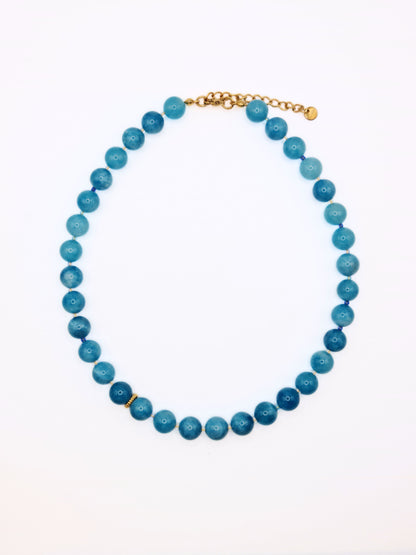 The Riviera Set Blue Agate Natural Stone Beaded Necklace & Bracelet- Semi-Precious & Waterproof
