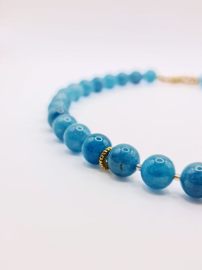 The Riviera Set Blue Agate Natural Stone Beaded Necklace & Bracelet- Semi-Precious & Waterproof