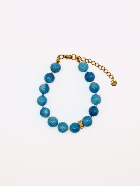 The Riviera Blue Agate Natural Stone Beaded Bracelet- Semi-Precious & Waterproof