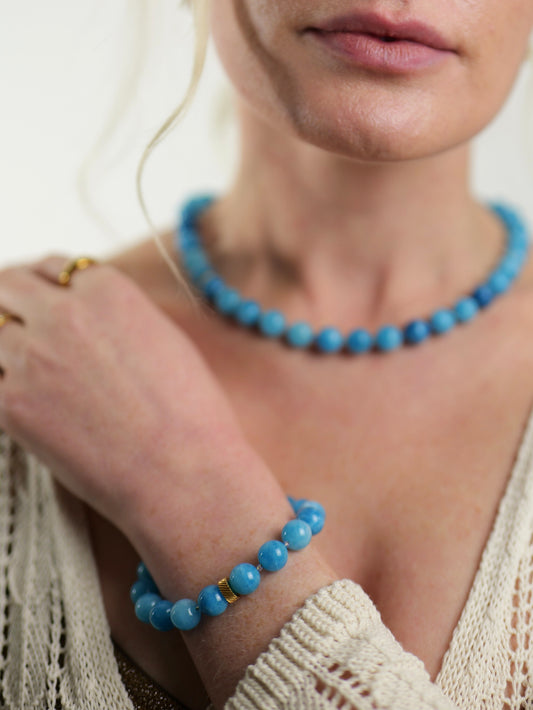 The Riviera Blue Agate Natural Stone Beaded Bracelet- Semi-Precious & Waterproof