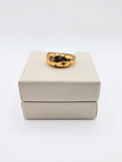 The Vanessa 18k Gold Plated Stainless Steel Multicoloured Crystal Celestial Ring.