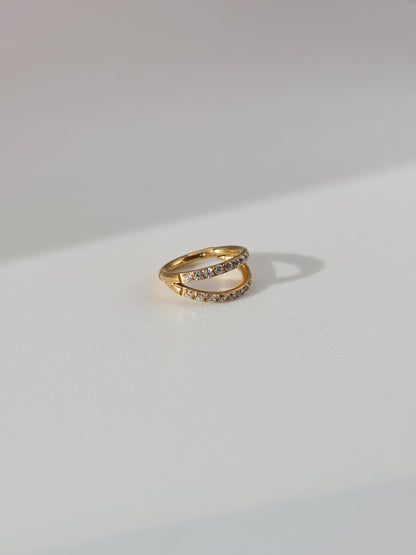 The Illusion 18k Gold Plated Titanium Steel Pave Crystal Double Hoop Ear Cuff Cartilage Piercing Earring.