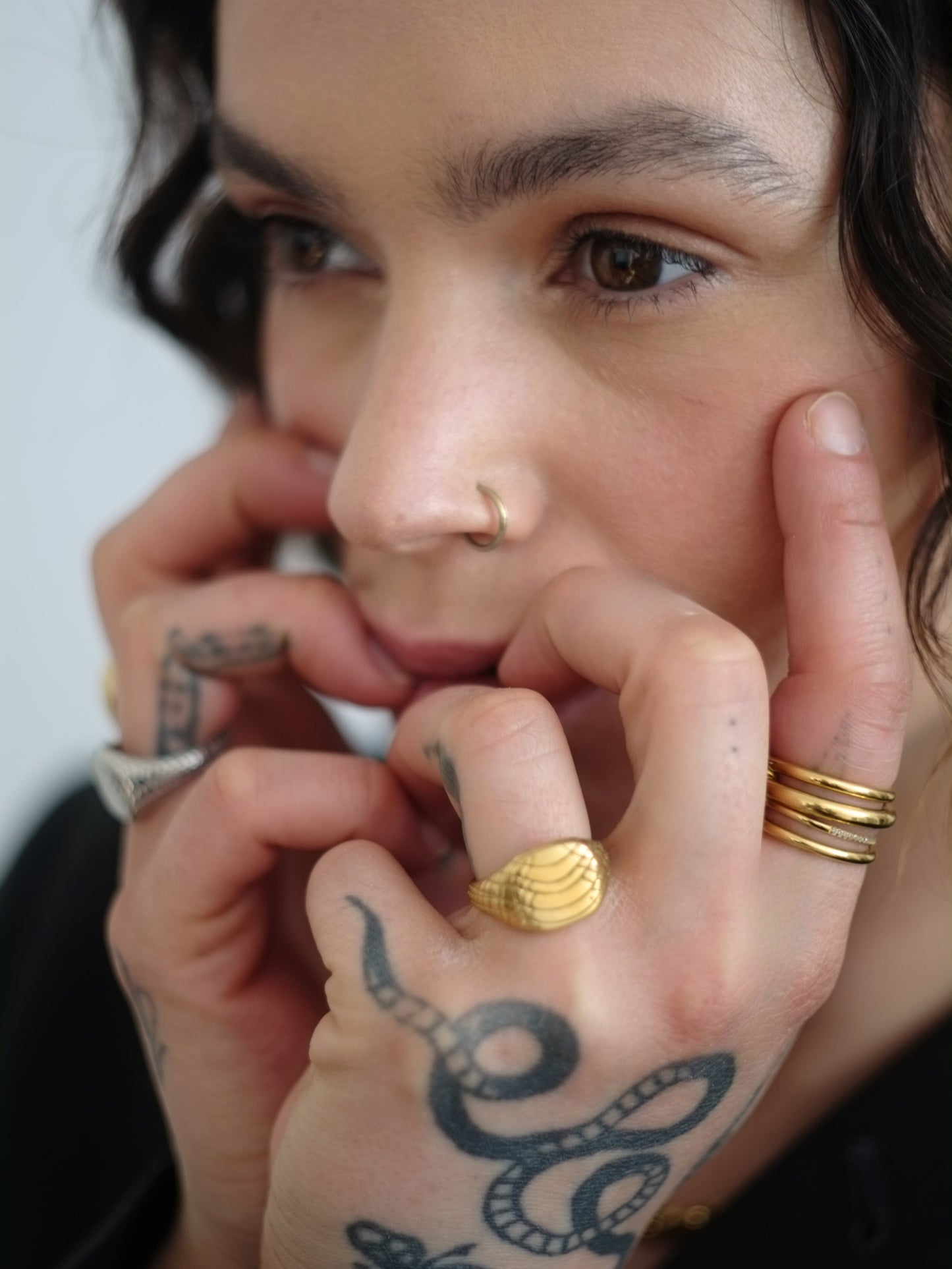 The Serpent 18k Gold Plated Stainless Steel Snake Etched Signet Ring.